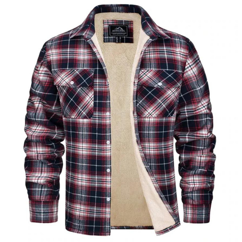 Fleece-Lined Plaid Shirt Jacket – Cozy Warm Layering Outerwear