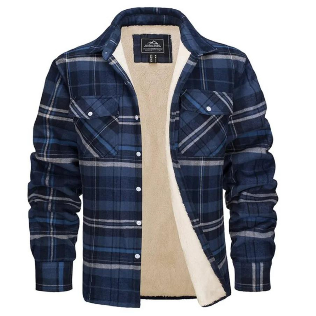 Fleece-Lined Plaid Shirt Jacket – Cozy Warm Layering Outerwear
