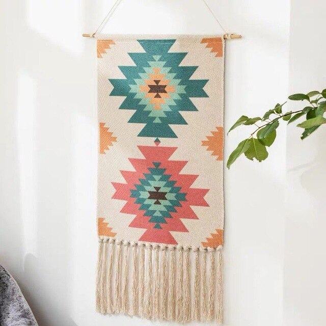 Geometric Tufted Wall Tapestry Macrame Fringe Boho Decor
