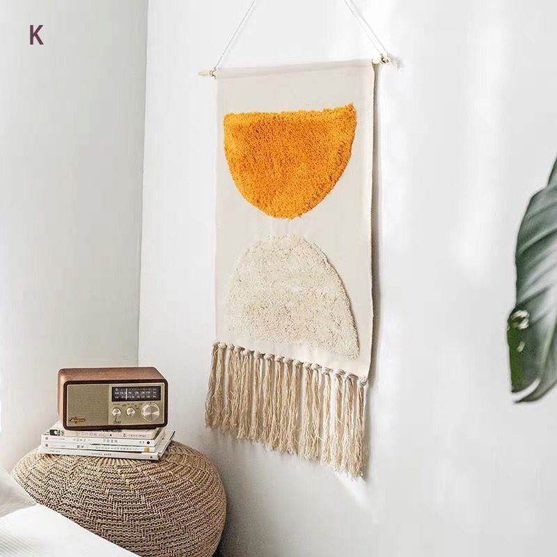 Geometric Tufted Wall Tapestry Macrame Fringe Boho Decor