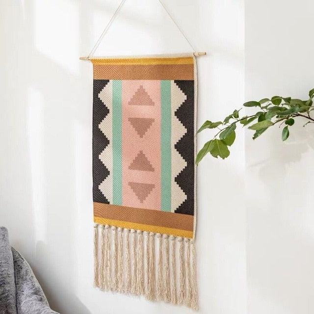 Geometric Tufted Wall Tapestry Macrame Fringe Boho Decor