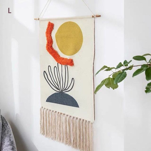 Geometric Tufted Wall Tapestry Macrame Fringe Boho Decor