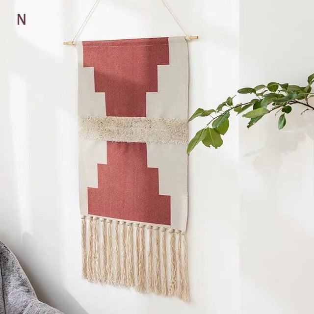 Geometric Tufted Wall Tapestry Macrame Fringe Boho Decor