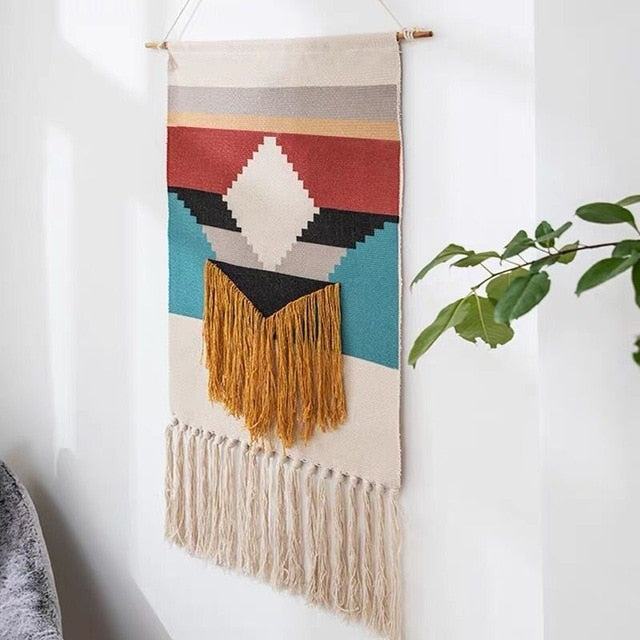 Geometric Tufted Wall Tapestry Macrame Fringe Boho Decor