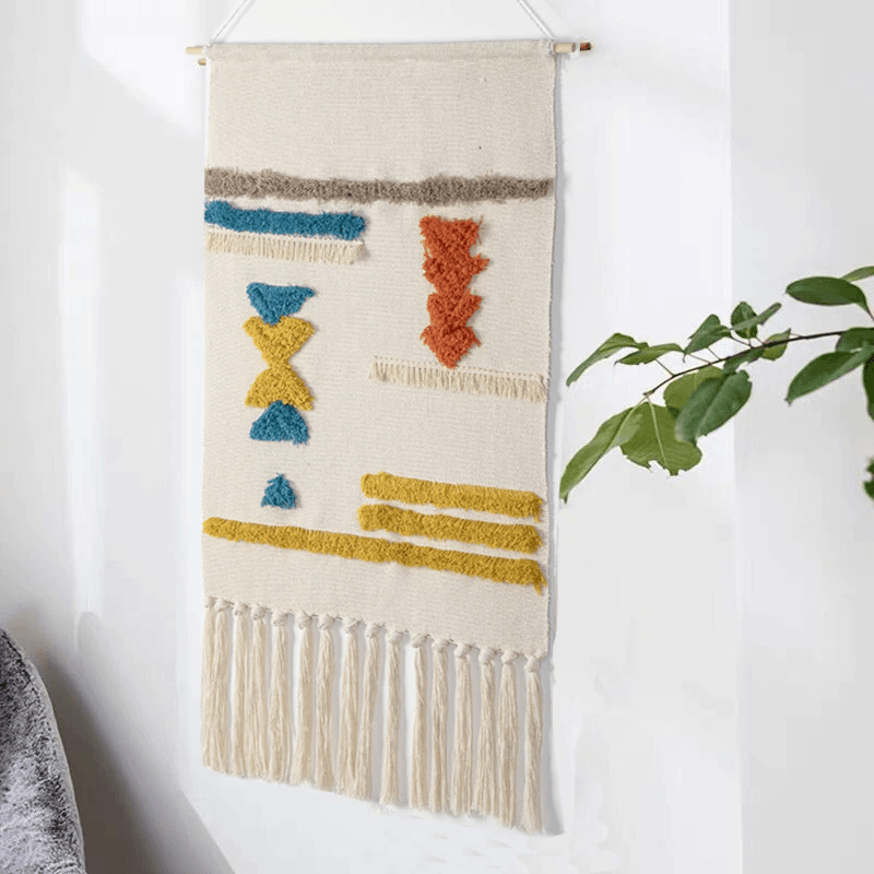 Geometric Tufted Wall Tapestry Macrame Fringe Boho Decor