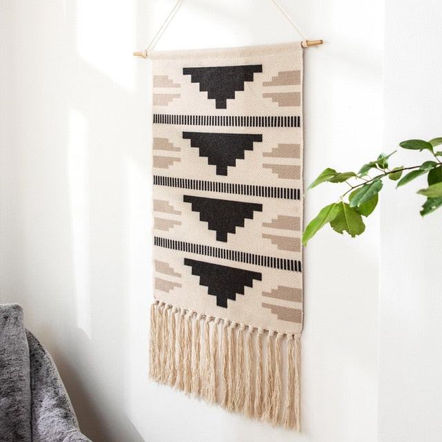 Geometric Tufted Wall Tapestry Macrame Fringe Boho Decor
