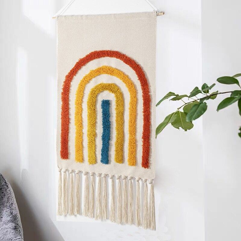 Geometric Tufted Wall Tapestry Macrame Fringe Boho Decor