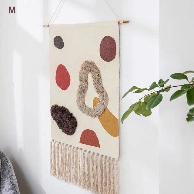 Geometric Tufted Wall Tapestry Macrame Fringe Boho Decor