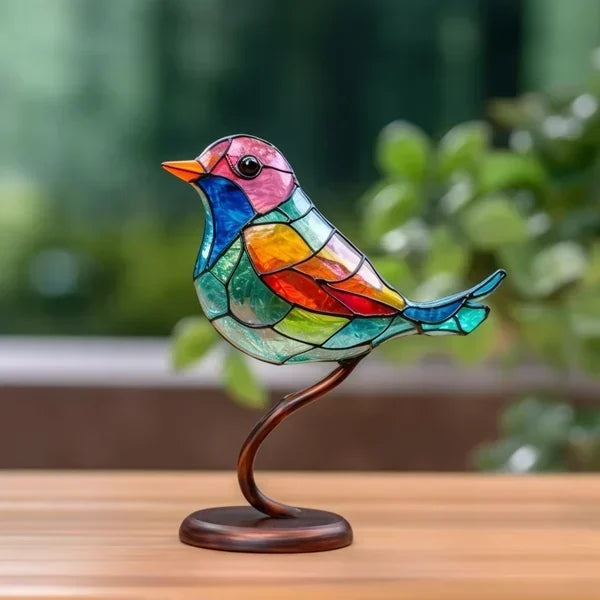 Ornement sculptural d’oiseau en vitrail, touche décorative lumineuse