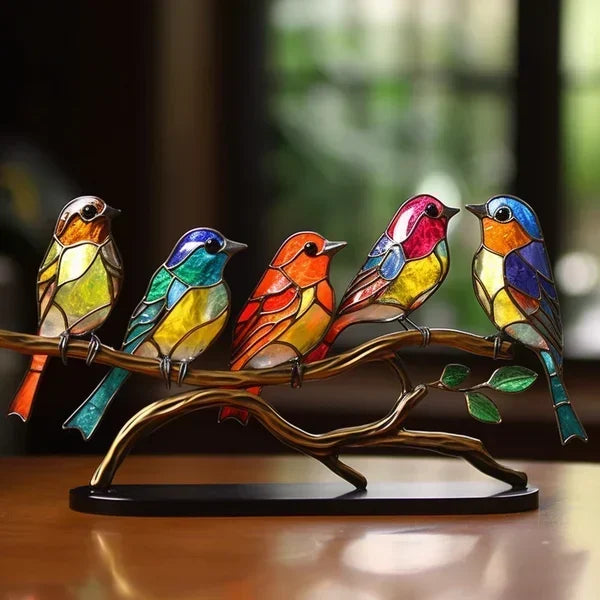 Ornement sculptural d’oiseau en vitrail, touche décorative lumineuse
