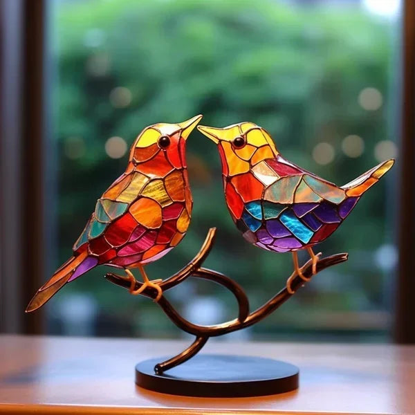 Ornement sculptural d’oiseau en vitrail, touche décorative lumineuse