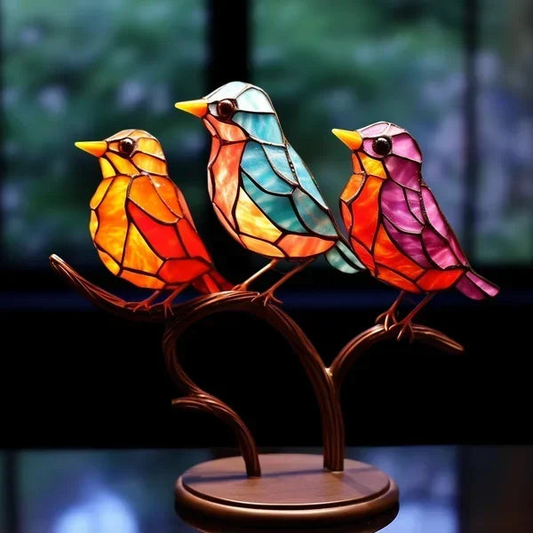 Ornement sculptural d’oiseau en vitrail, touche décorative lumineuse
