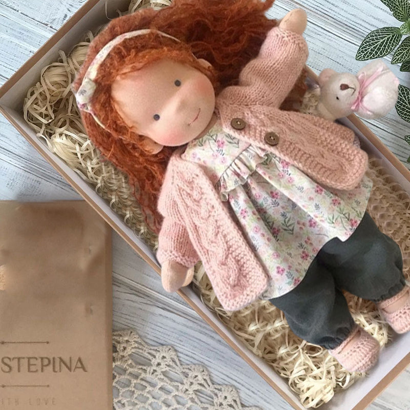 Handmade Waldorf Doll In Natural Earth Tones, Dye-Free