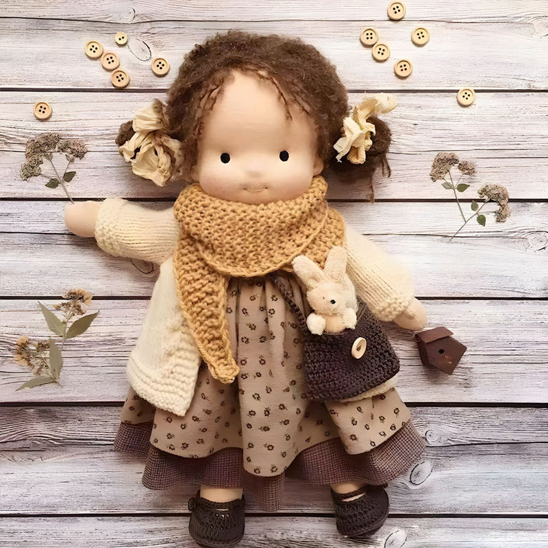 Handmade Waldorf Doll In Natural Earth Tones, Dye-Free