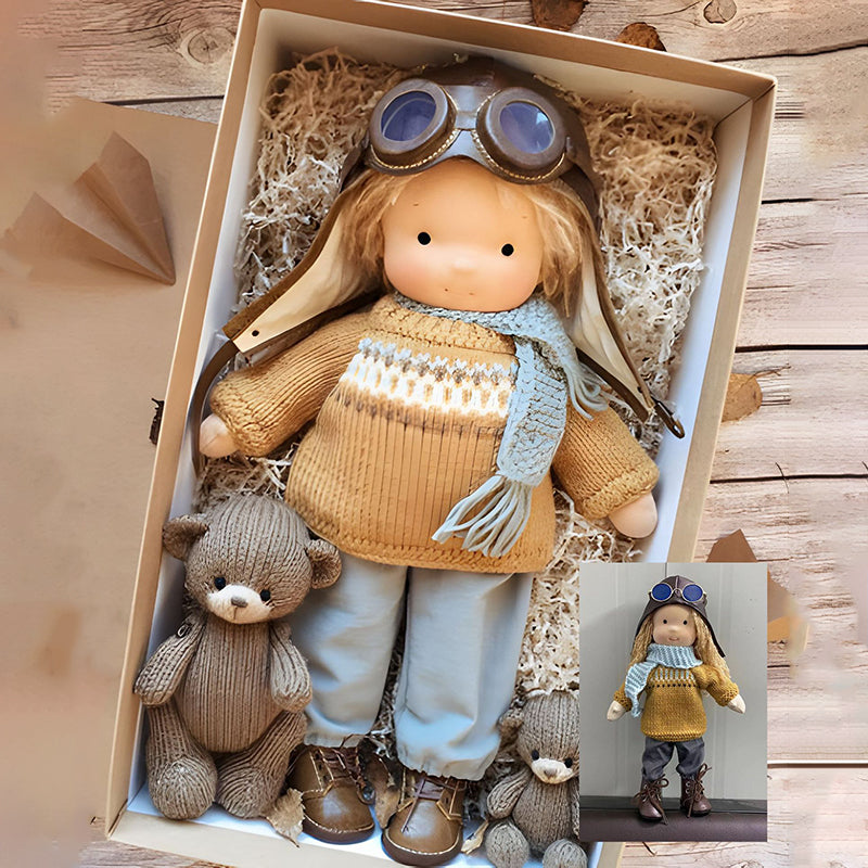 Handmade Waldorf Doll In Natural Earth Tones, Dye-Free