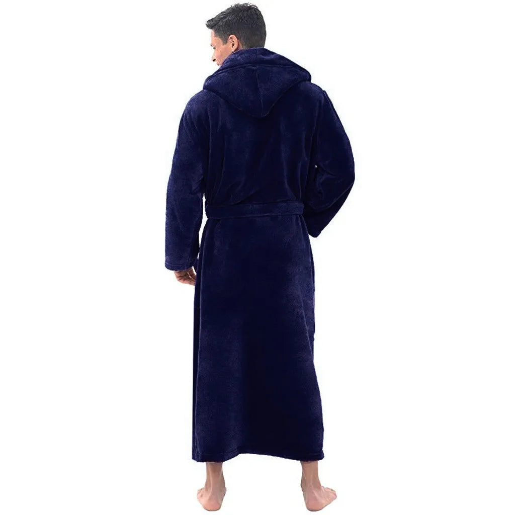 Robe de lã polar com capuz e comprimento integral para homem — aconchego e calor