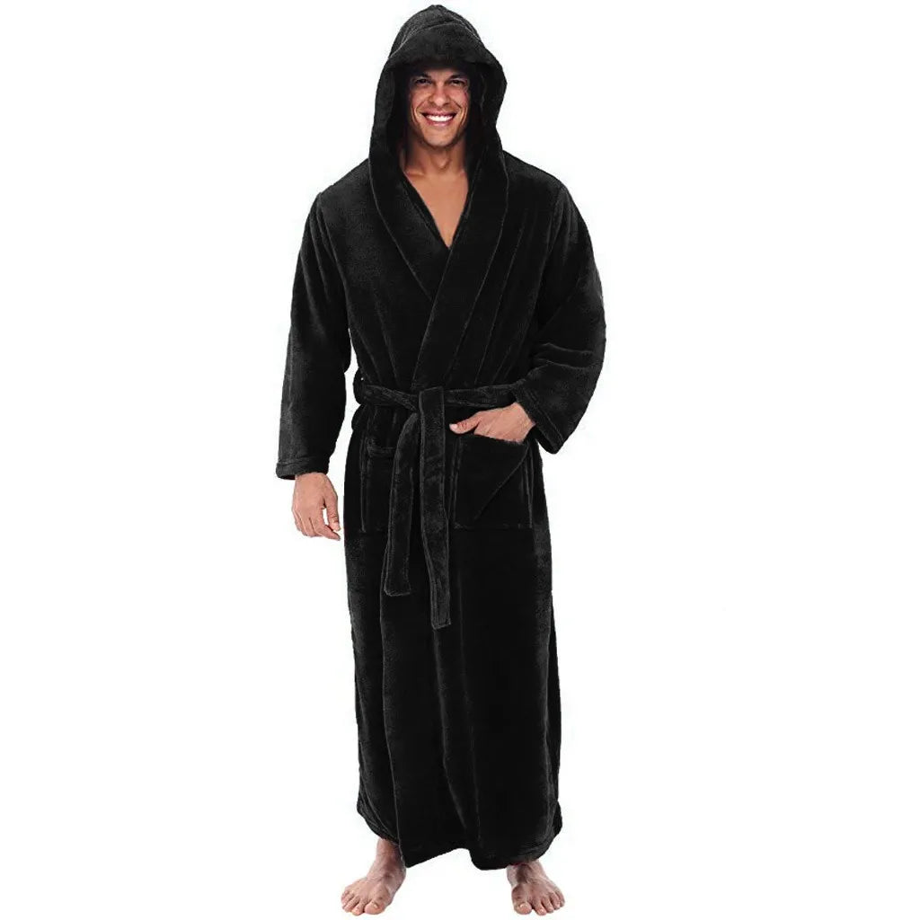 Men's Full-Length Hooded Fleece Robe — Plush Warmth