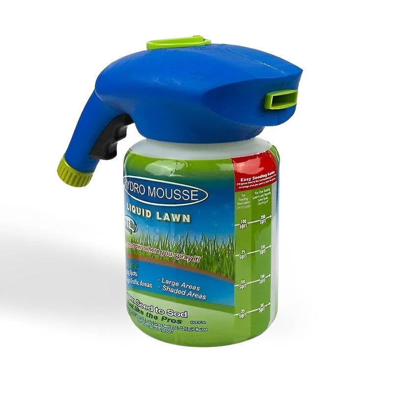 Hydro Mousse Rasenspray zur Ausbesserung kahler Stellen – Anschluss am Gartenschlauch