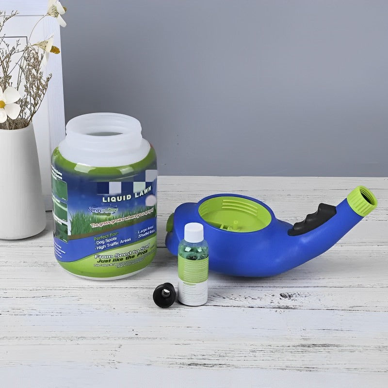 Hydro Mousse Rasenspray zur Ausbesserung kahler Stellen – Anschluss am Gartenschlauch