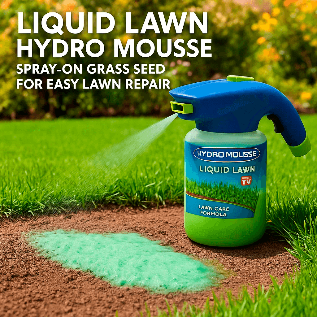 Hydro Mousse Rasenspray zur Ausbesserung kahler Stellen – Anschluss am Gartenschlauch