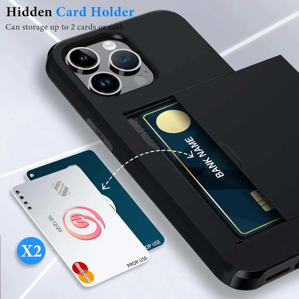 Funda estilizada LuxShield para iPhone con tarjetero y diseño protector