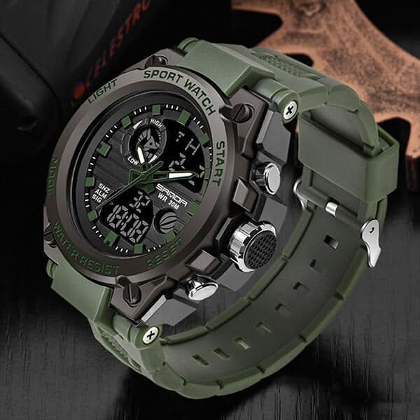 Reloj militar para hombre — resistente, con pantalla analógica digital