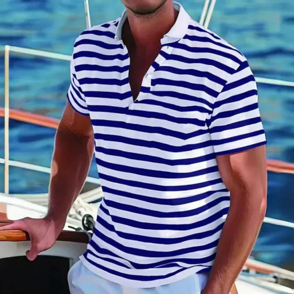 Classic Striped Short Sleeve Polo Shirt – Breathable Knit