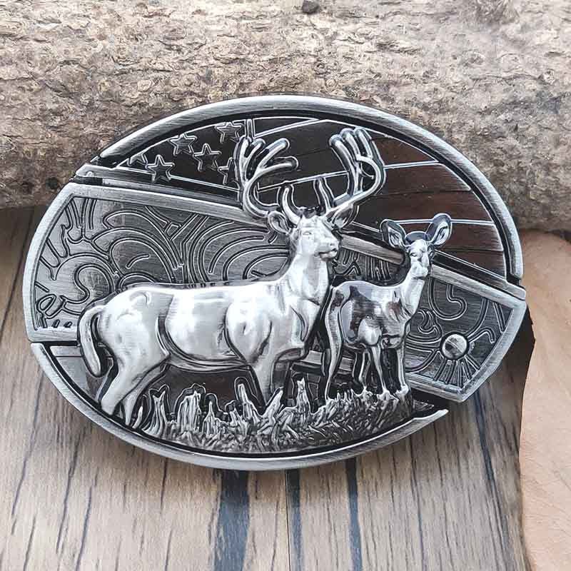 Oval Bull Skull Belt Buckle With Hidden Knife Blade