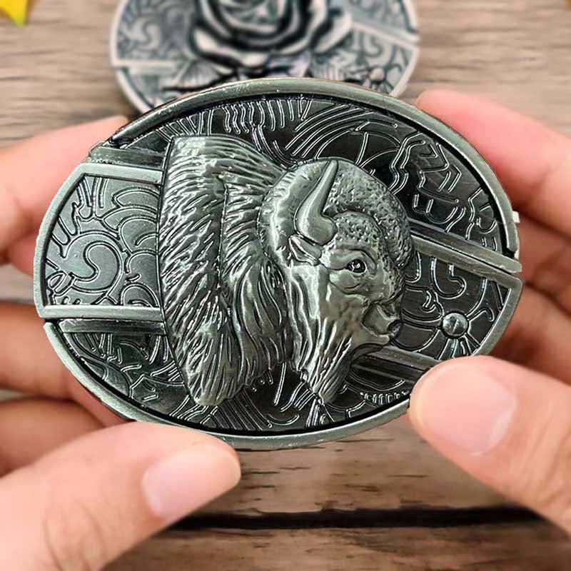 Oval Bull Skull Belt Buckle With Hidden Knife Blade