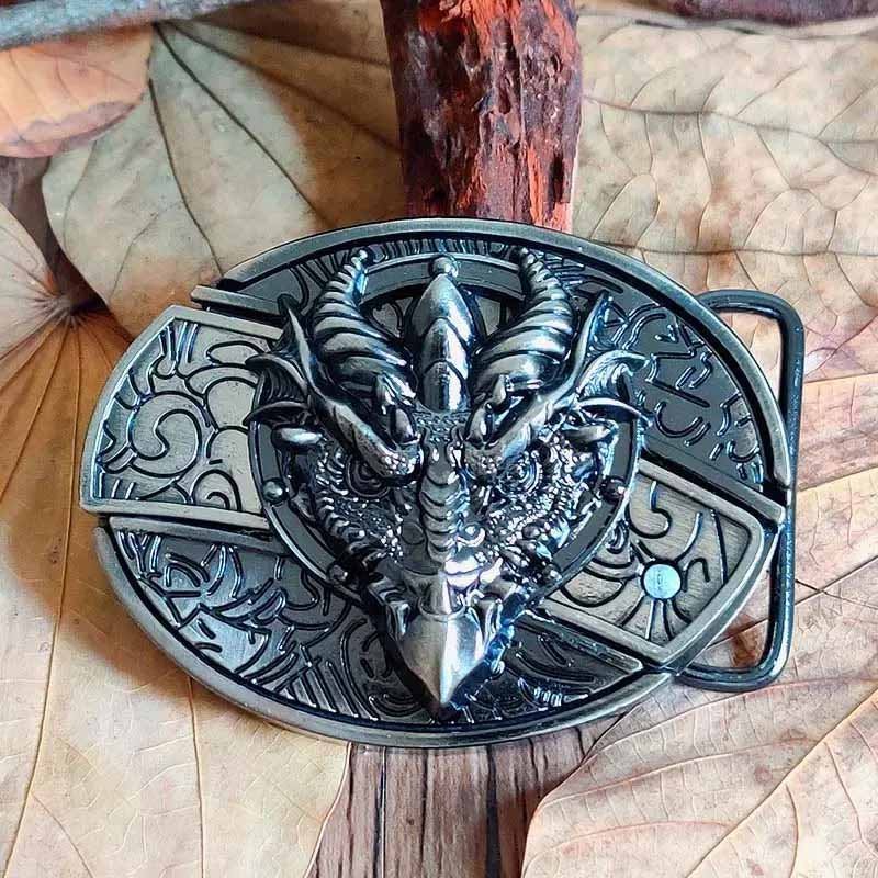 Oval Bull Skull Belt Buckle With Hidden Knife Blade