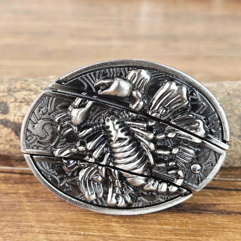 Oval Bull Skull Belt Buckle With Hidden Knife Blade