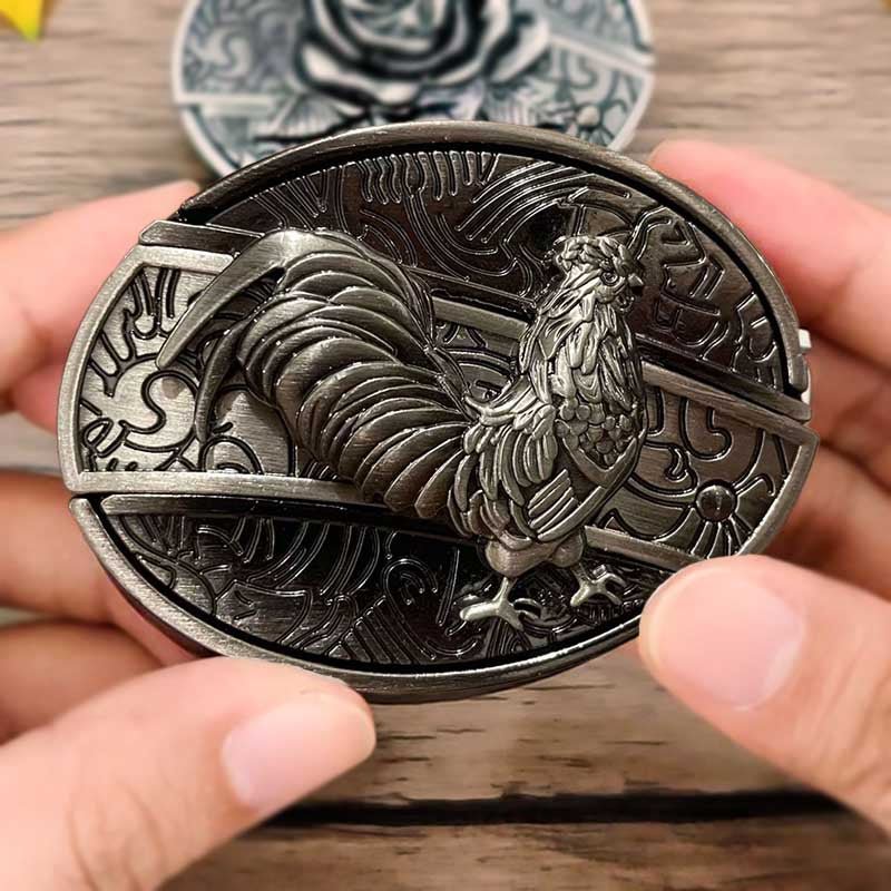 Oval Bull Skull Belt Buckle With Hidden Knife Blade