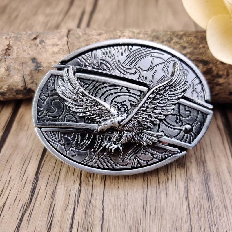Oval Bull Skull Belt Buckle With Hidden Knife Blade