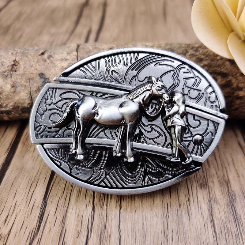 Oval Bull Skull Belt Buckle With Hidden Knife Blade