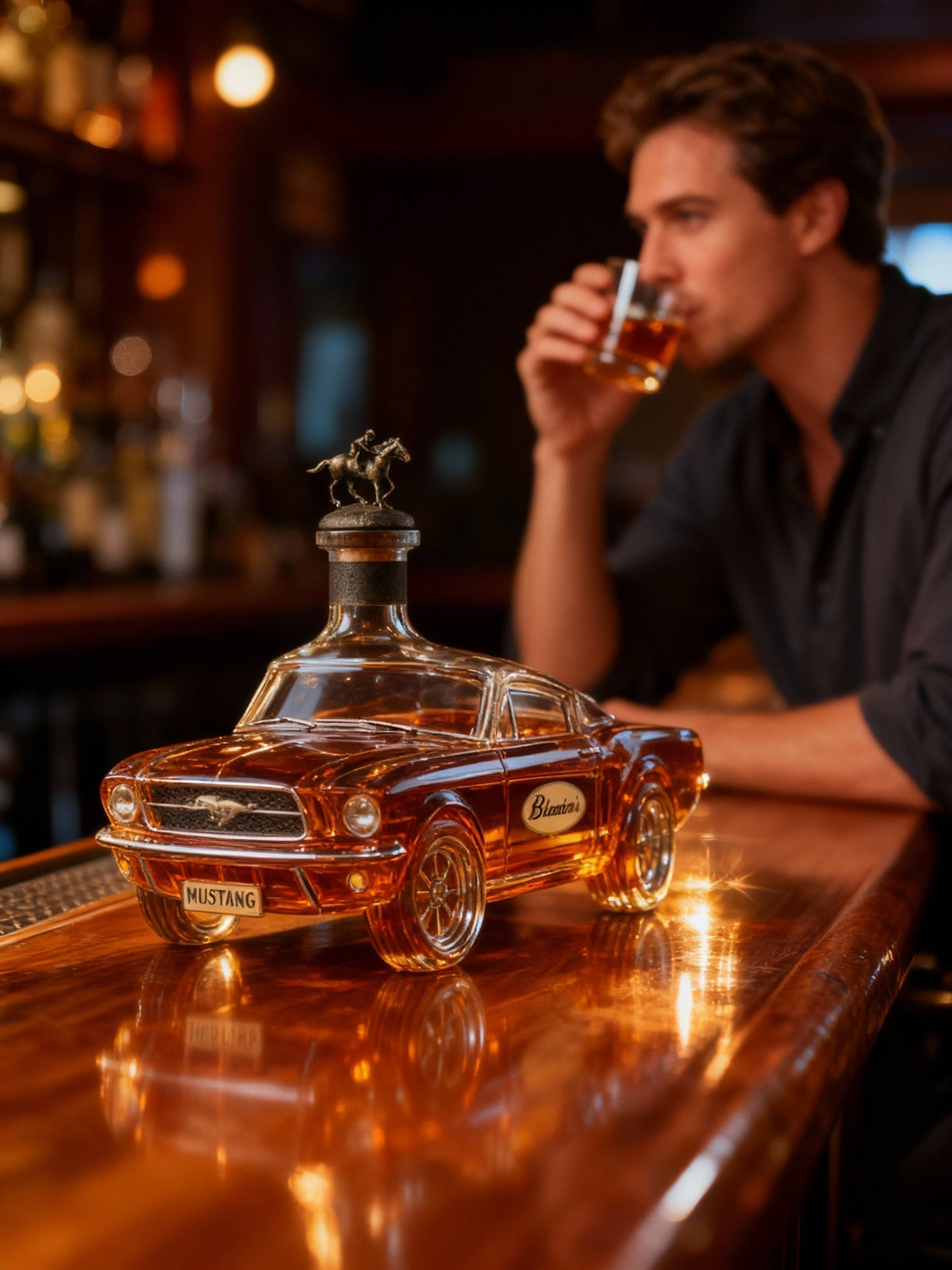 Mustang Car-Shaped Glass Whiskey Decanter, Classic Design