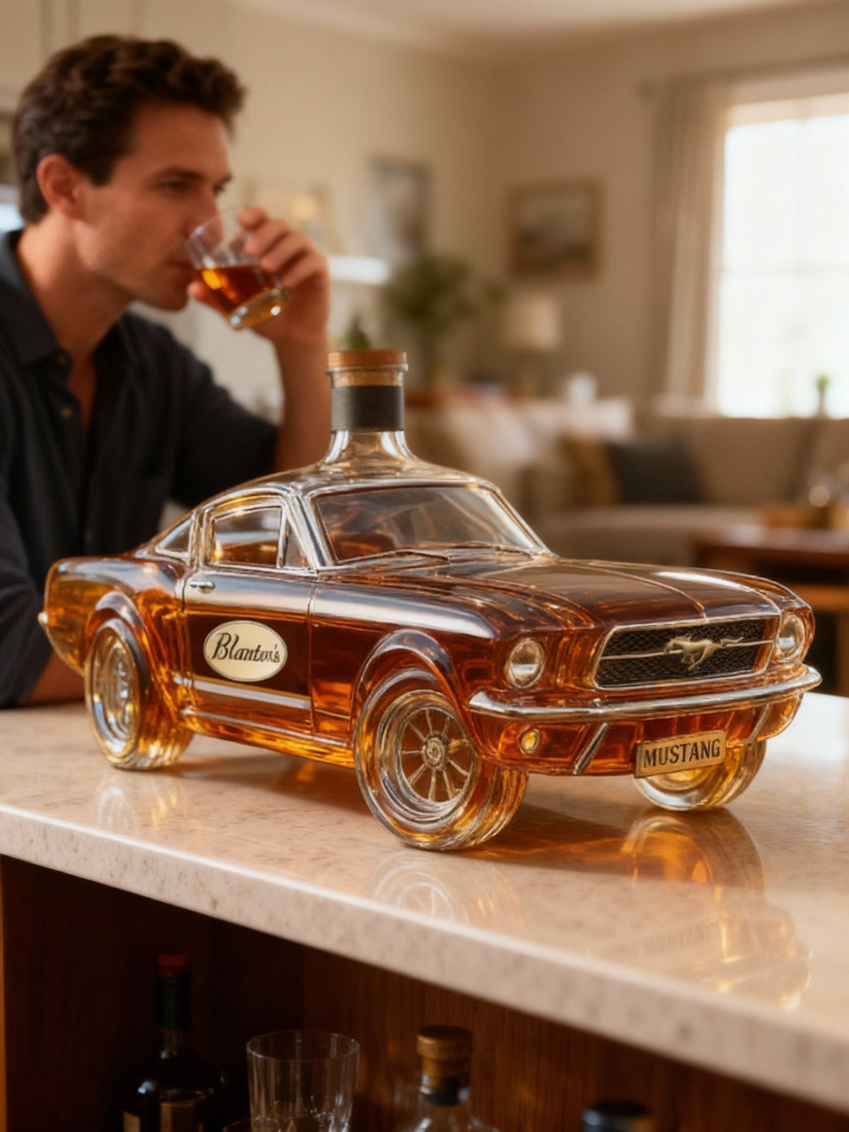 Mustang Car-Shaped Glass Whiskey Decanter, Classic Design
