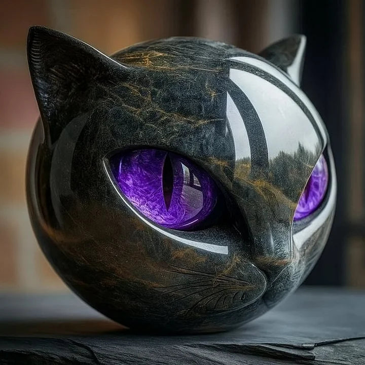 Sculpture décorative brillante en forme de tête de chat noir