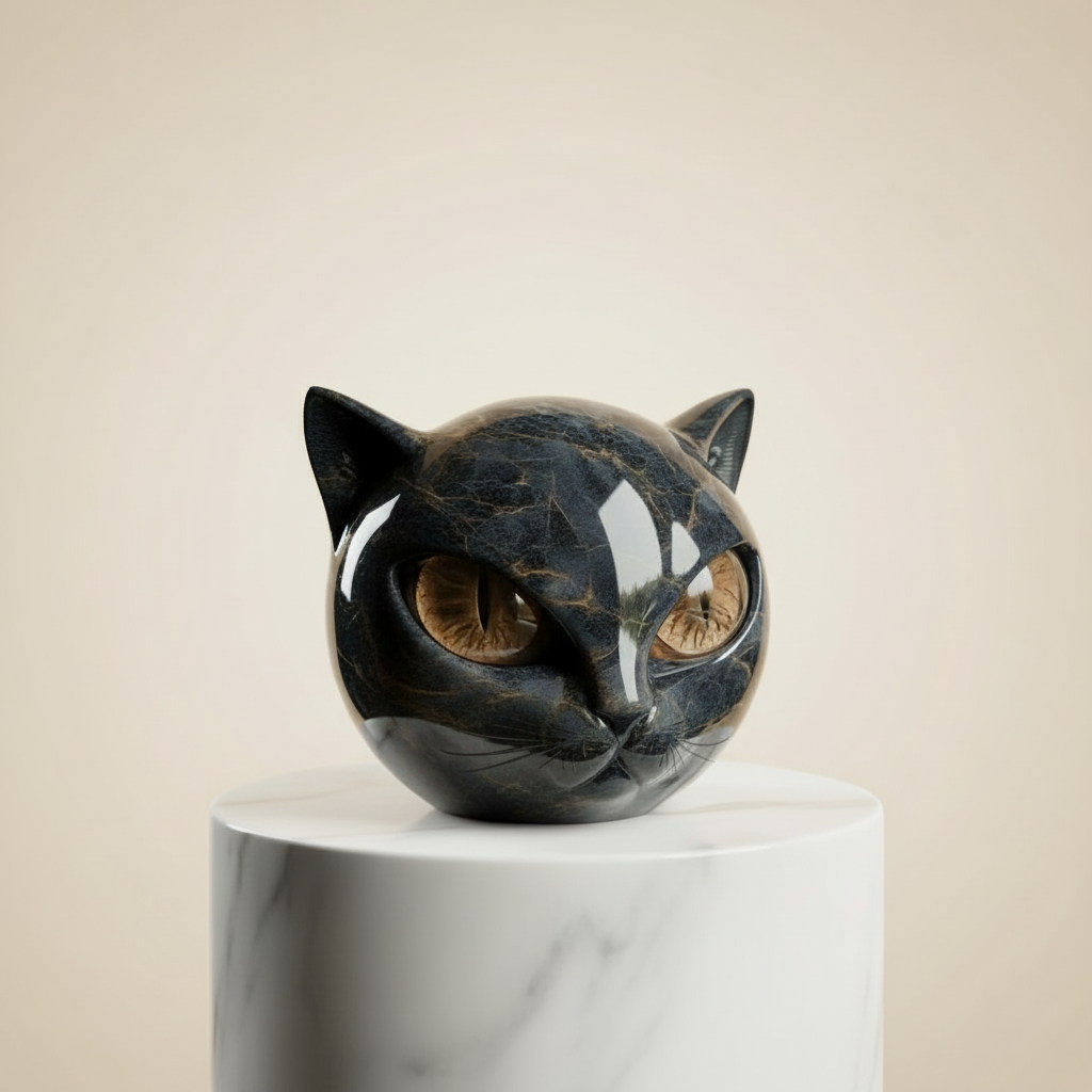 Sculpture décorative brillante en forme de tête de chat noir