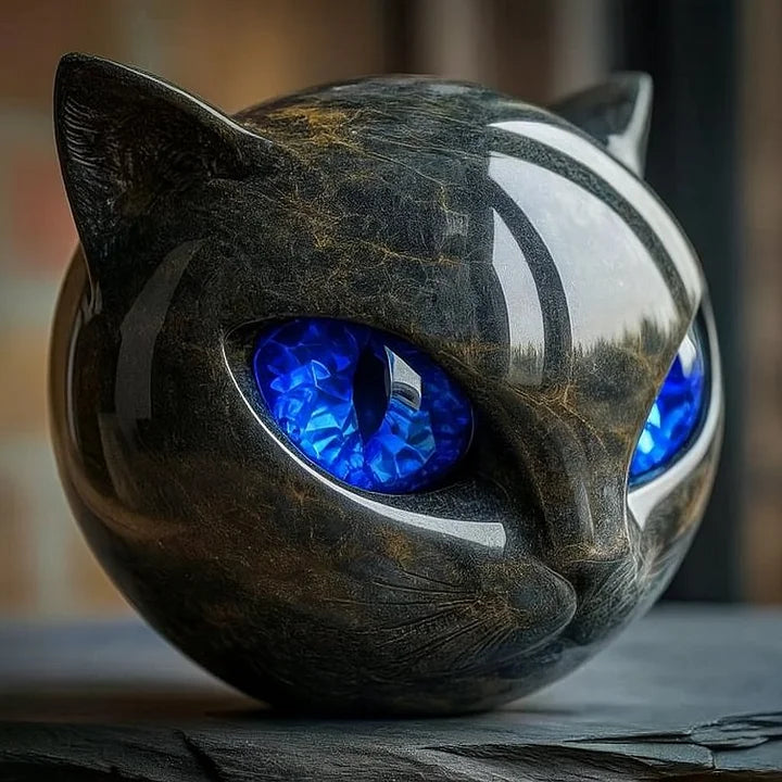 Sculpture décorative brillante en forme de tête de chat noir