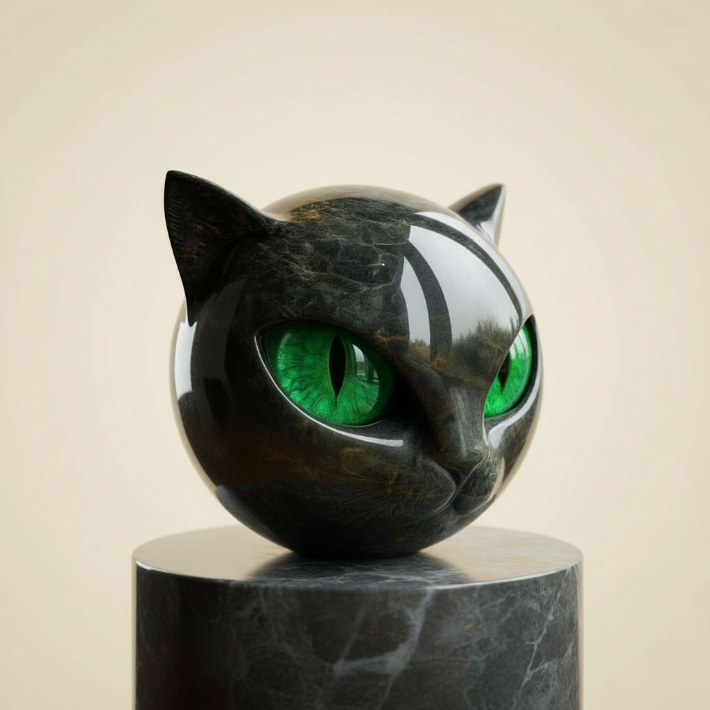 Sculpture décorative brillante en forme de tête de chat noir