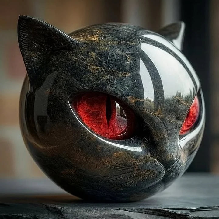 Sculpture décorative brillante en forme de tête de chat noir