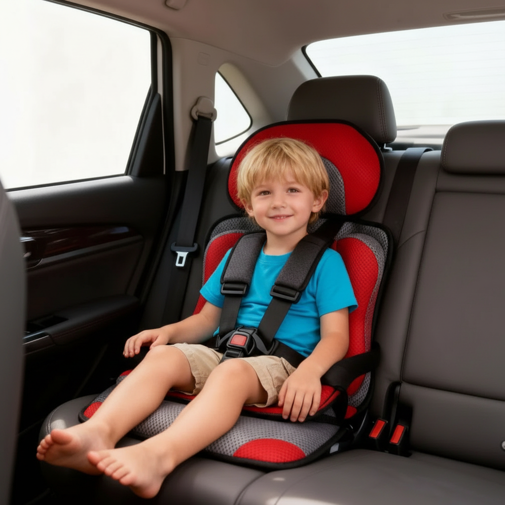 Seggiolino auto rialzato pieghevole per bambini con imbracatura integrata