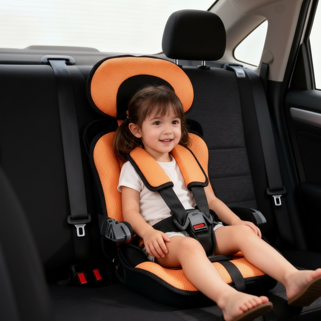 Seggiolino auto rialzato pieghevole per bambini con imbracatura integrata