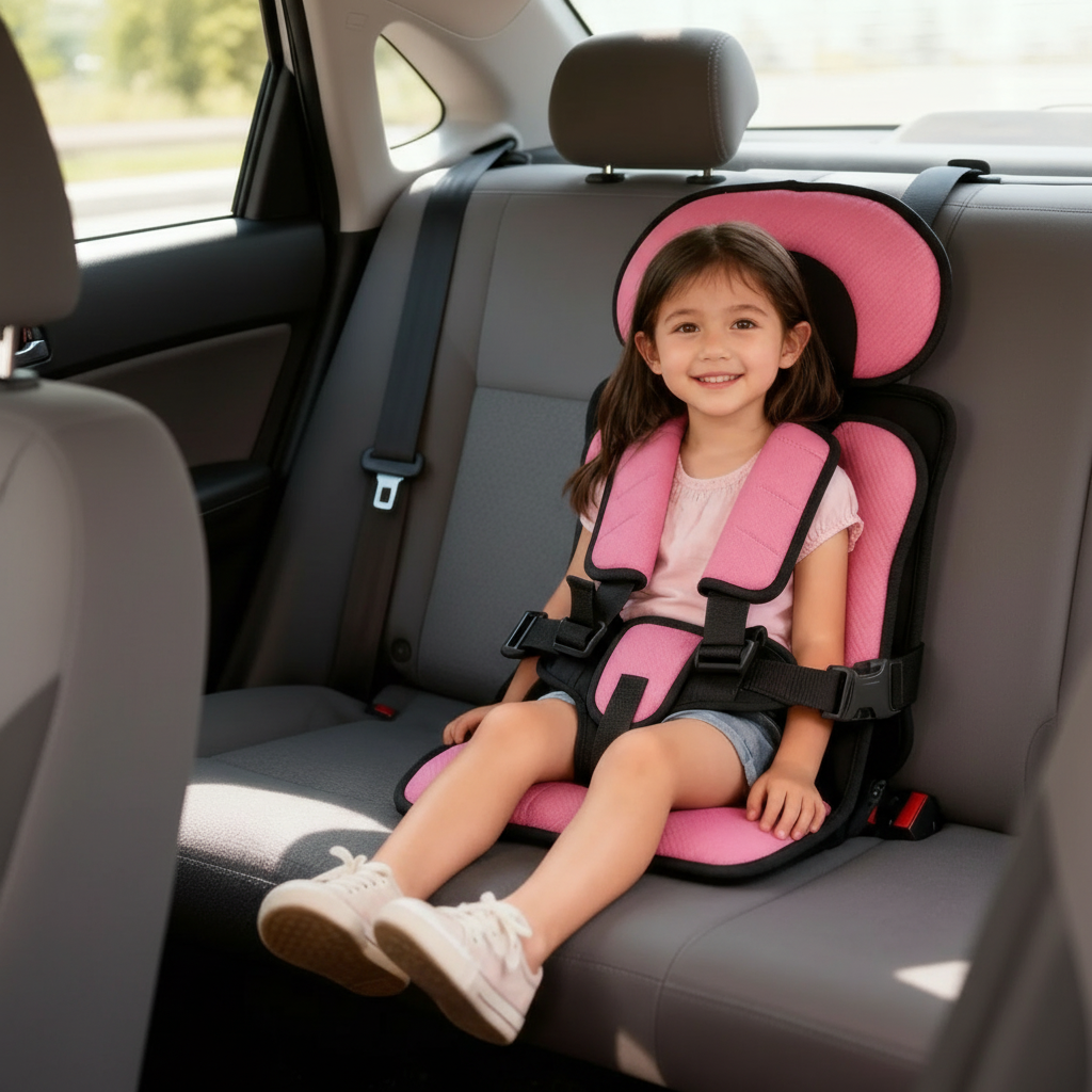 Seggiolino auto rialzato pieghevole per bambini con imbracatura integrata
