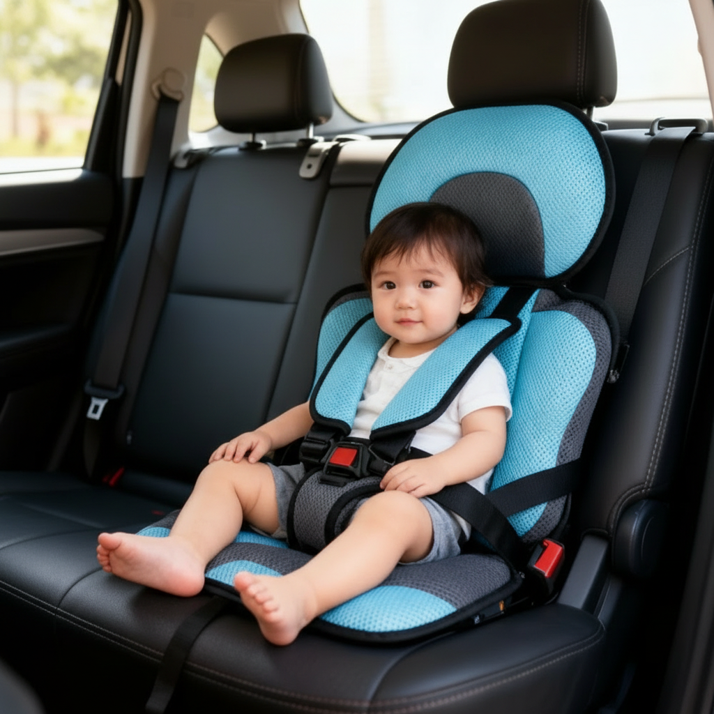 Seggiolino auto rialzato pieghevole per bambini con imbracatura integrata