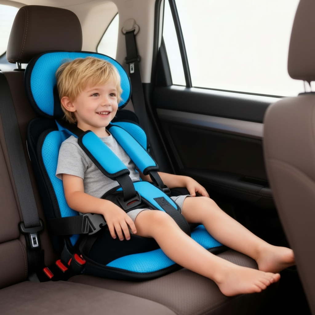 Seggiolino auto rialzato pieghevole per bambini con imbracatura integrata