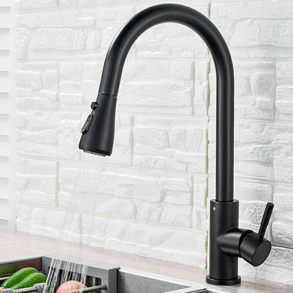Stainless Steel Pull-Out Kitchen Faucet, Single Lever Flexible Spray