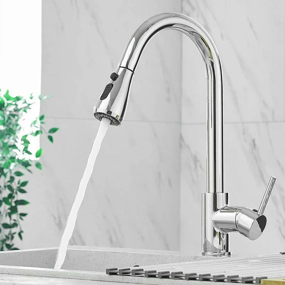 Stainless Steel Pull-Out Kitchen Faucet, Single Lever Flexible Spray