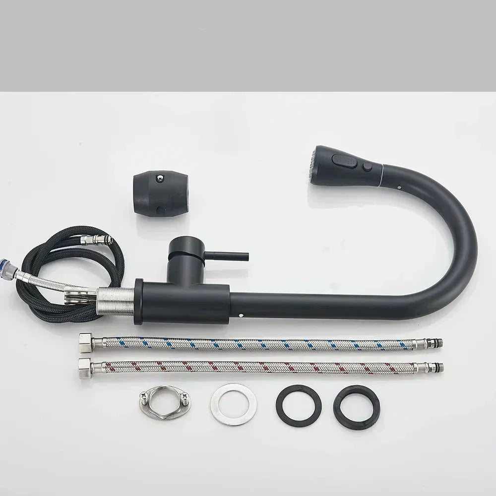 Stainless Steel Pull-Out Kitchen Faucet, Single Lever Flexible Spray