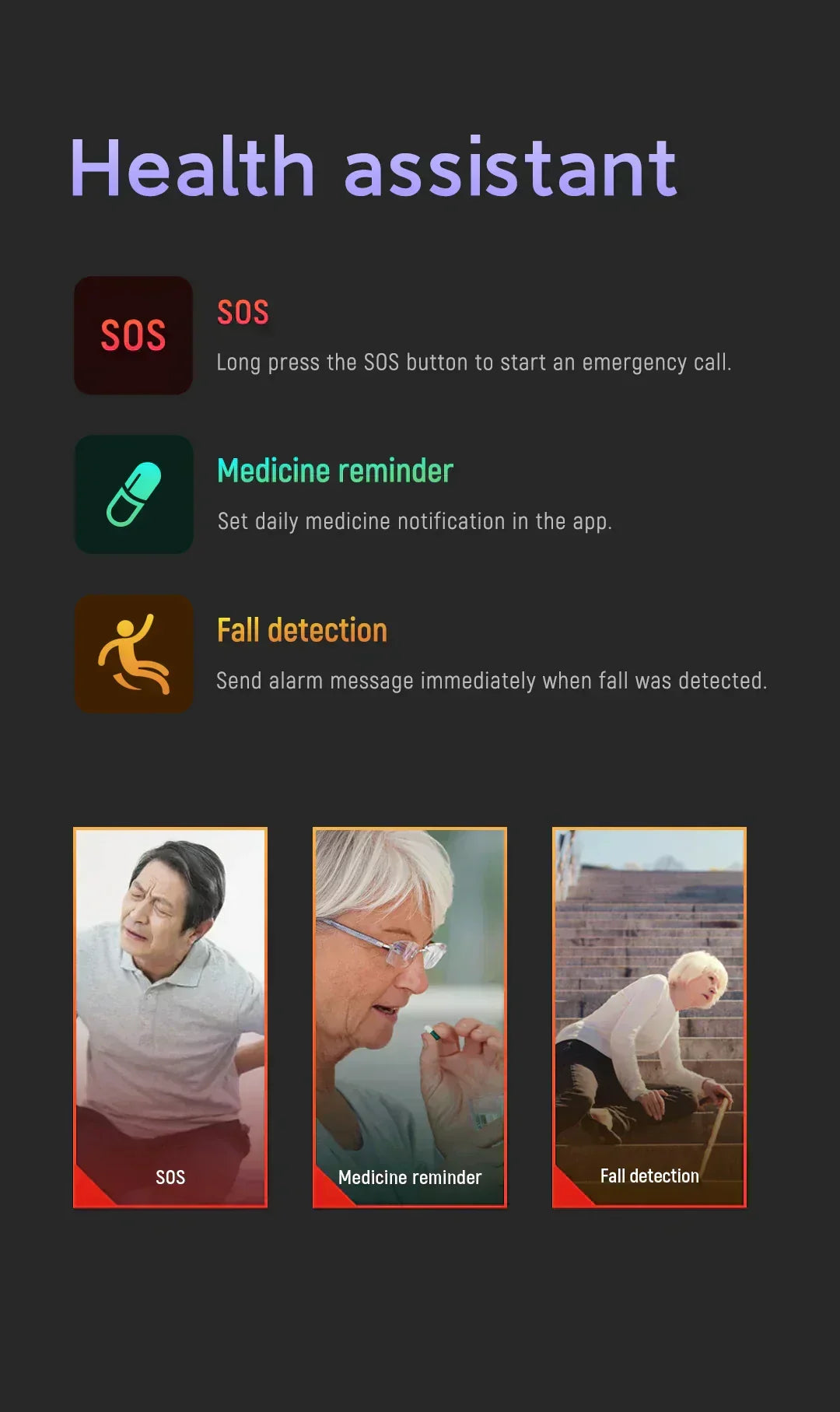 GPS Senior Smartwatch With Fall Detection And Emergency SOS